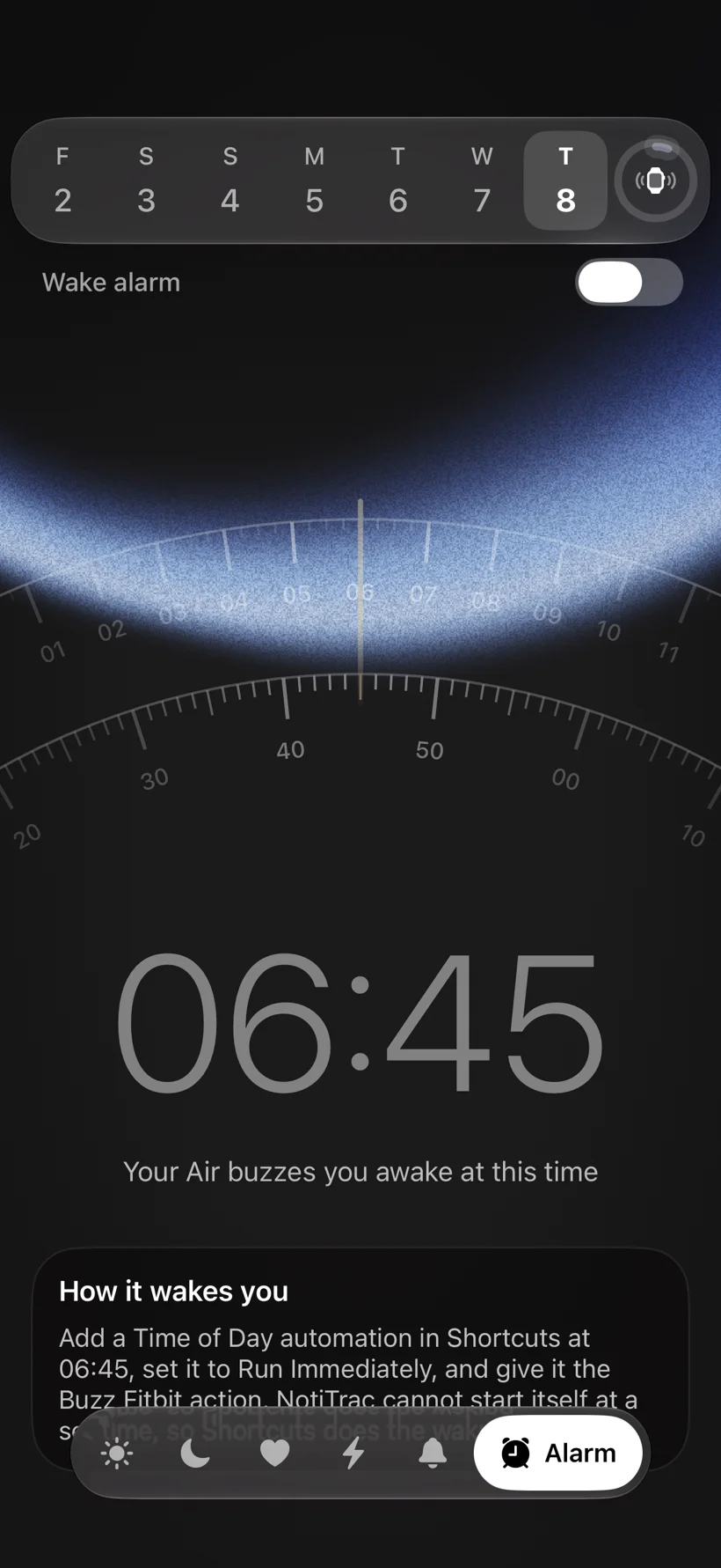 NotiTrac silent alarm settings for Fitbit Air